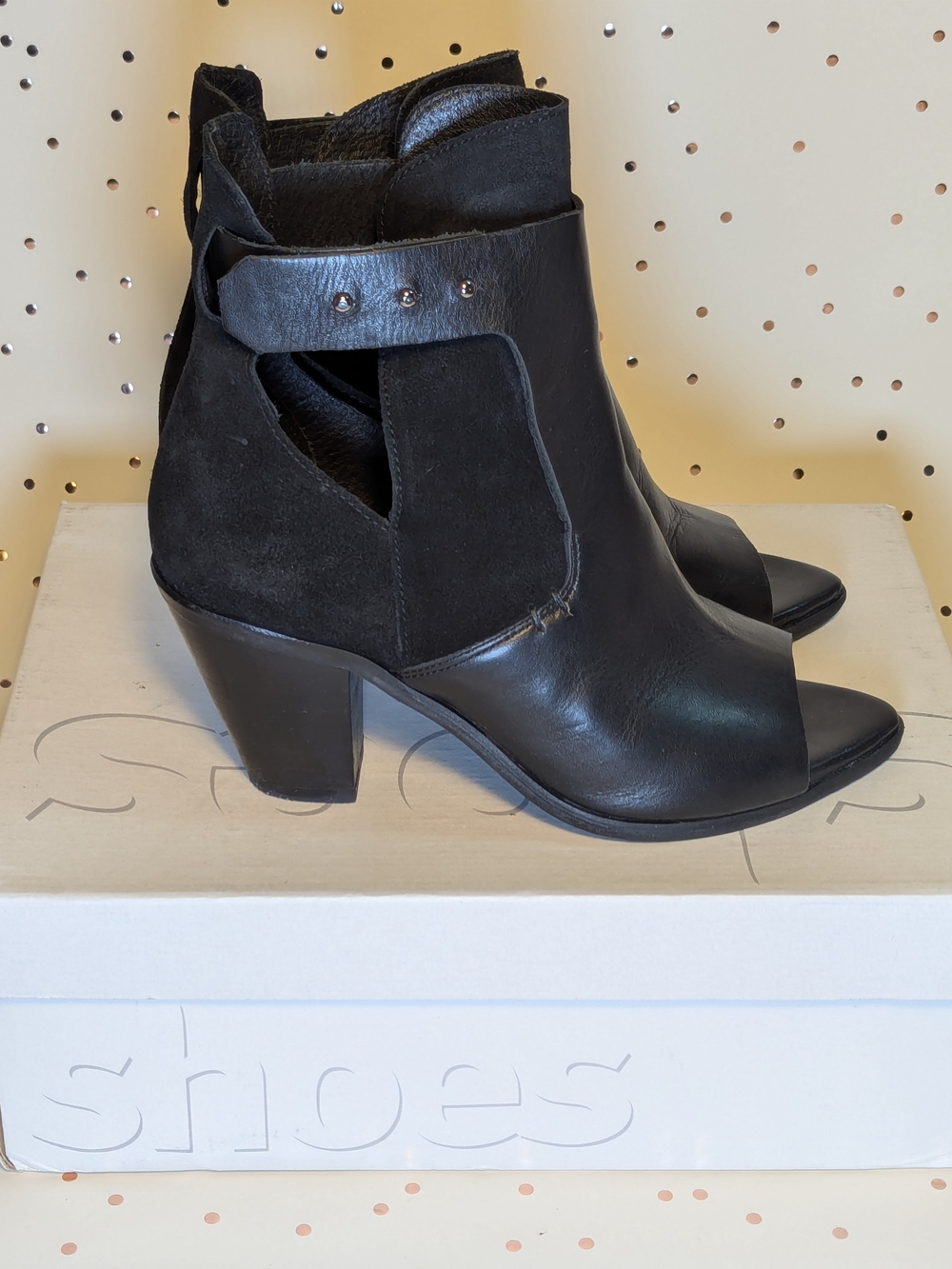 Topshop Black Peep-Toe Cutout Heel Boots - Women
